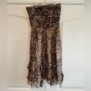 Ralph Lauren Elegant Brown Floral Strapless Dress